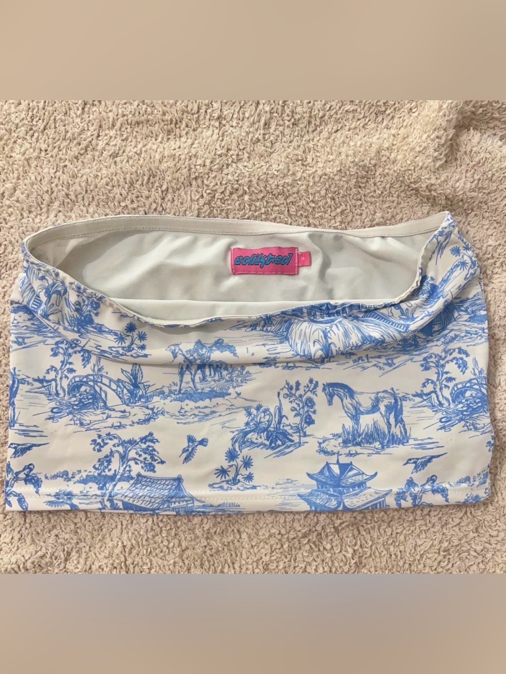 Edikted Blue Toile Strapless tube Top